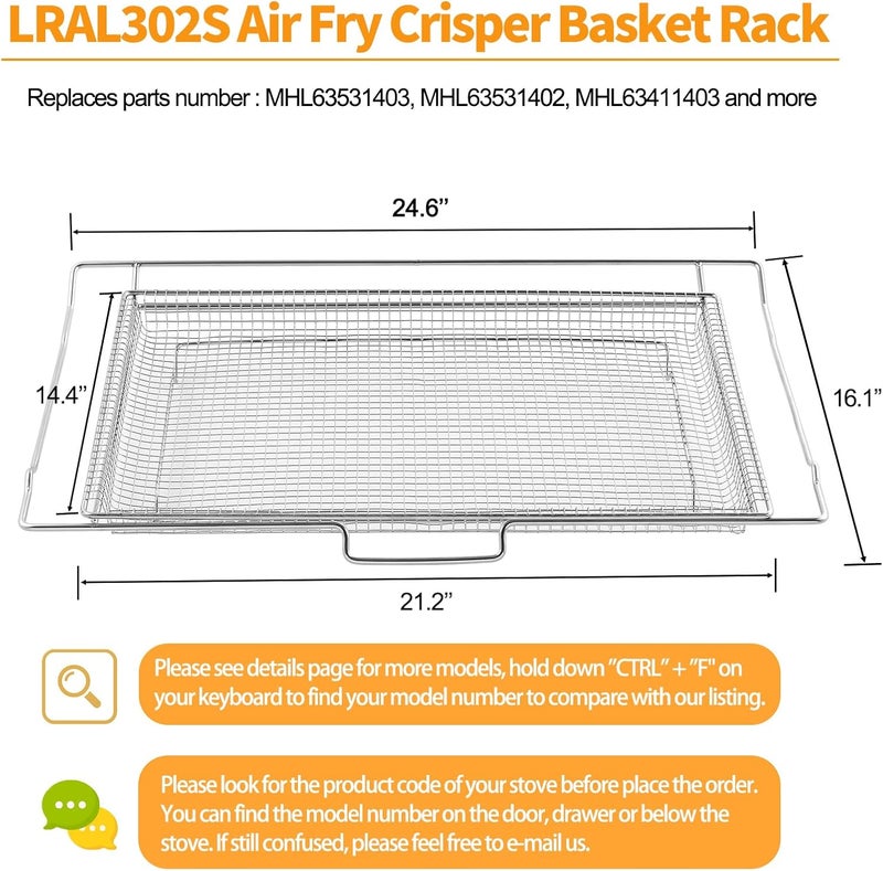 atgestore LRAL302S LRAL303S Air Fryer Basket Replacement Parts for LG Oven Parts 304 Stainless Steel 24.6’’x 16.1’’ Large Air Fryer Rack MHL63531403 LG Gas Range Air Fryer Tray Air Fry Basket Oven Rack Shelf - Image 2